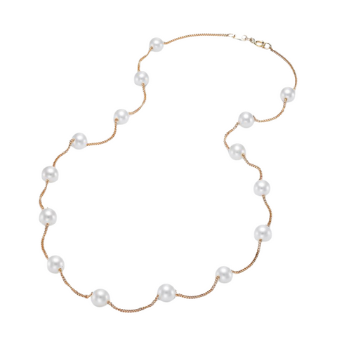 14K Yellow Gold 5.5-6MM White Freshwater Pearl Tin Cup Necklace, 17 Inches
