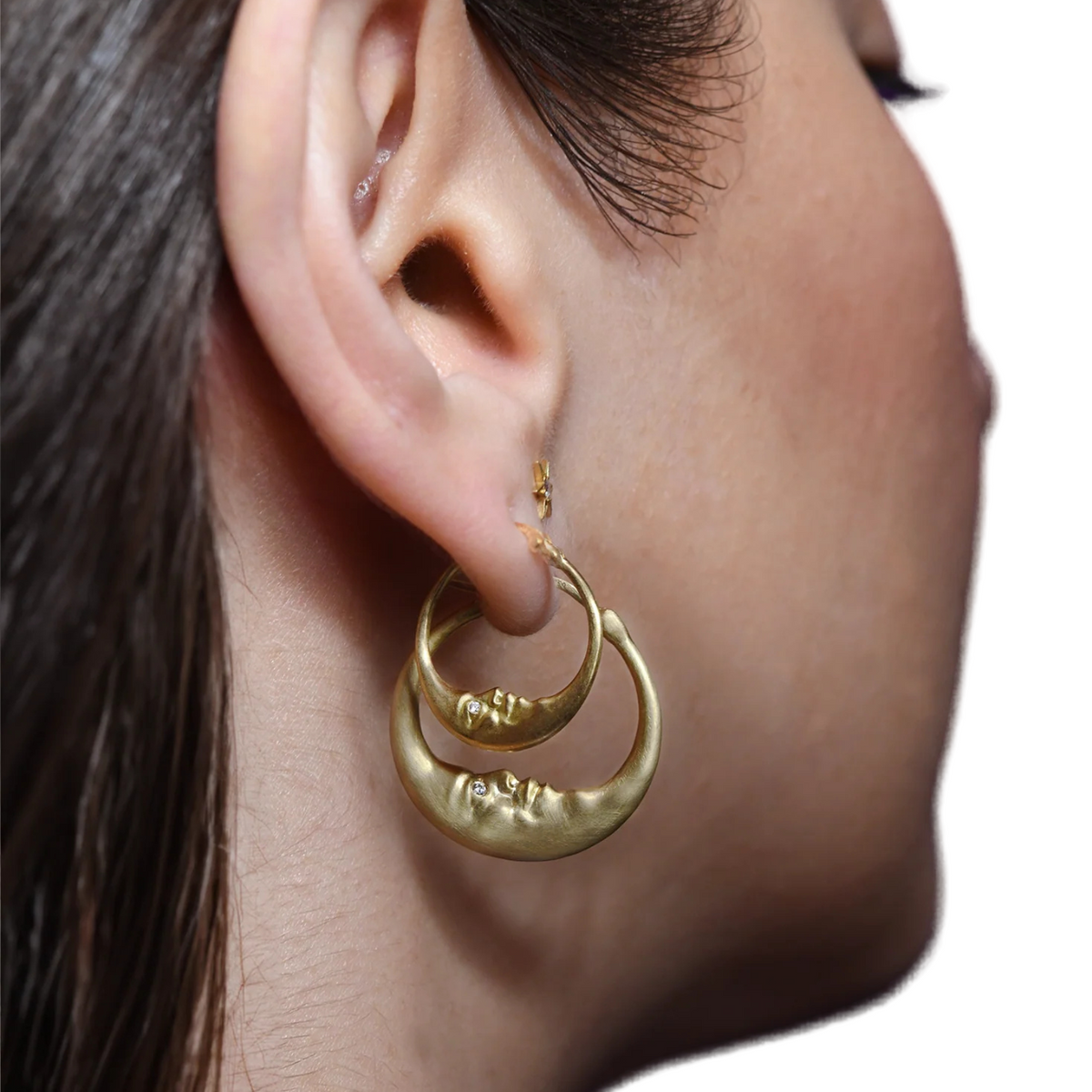 Anthony Lent Jewelry - Crescent Moonface 18K Yellow Gold Large Hoop Earrings | Manfredi Jewels
