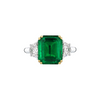 Platinum & 18K Yellow Gold Three-Stone Ring with Emerald and Half Moon Diamonds