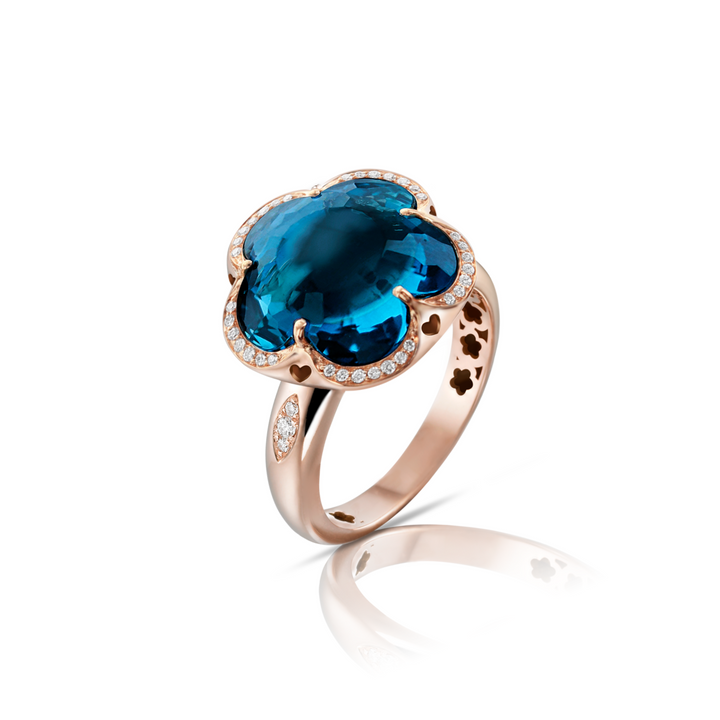 Pasquale Bruni Jewelry - Bon Ton 18K Rose Gold London Blue Topaz & Diamond Flower Ring | Manfredi Jewels