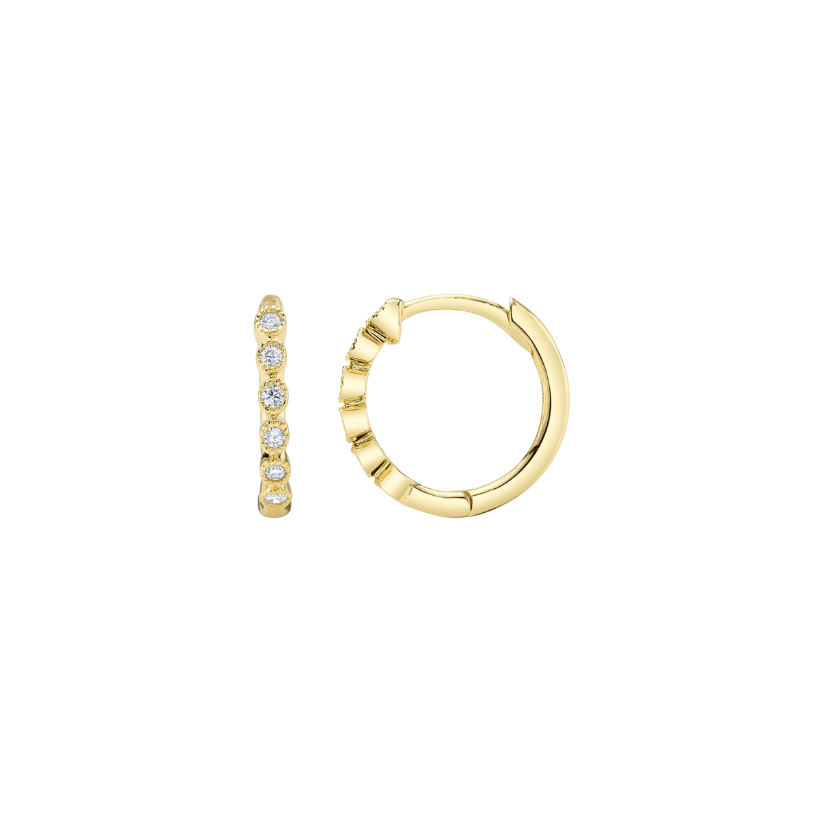 Shy Creation - Kate 14K Yellow Gold and Diamond Bezel Set Huggie Earrings | Manfredi Jewels