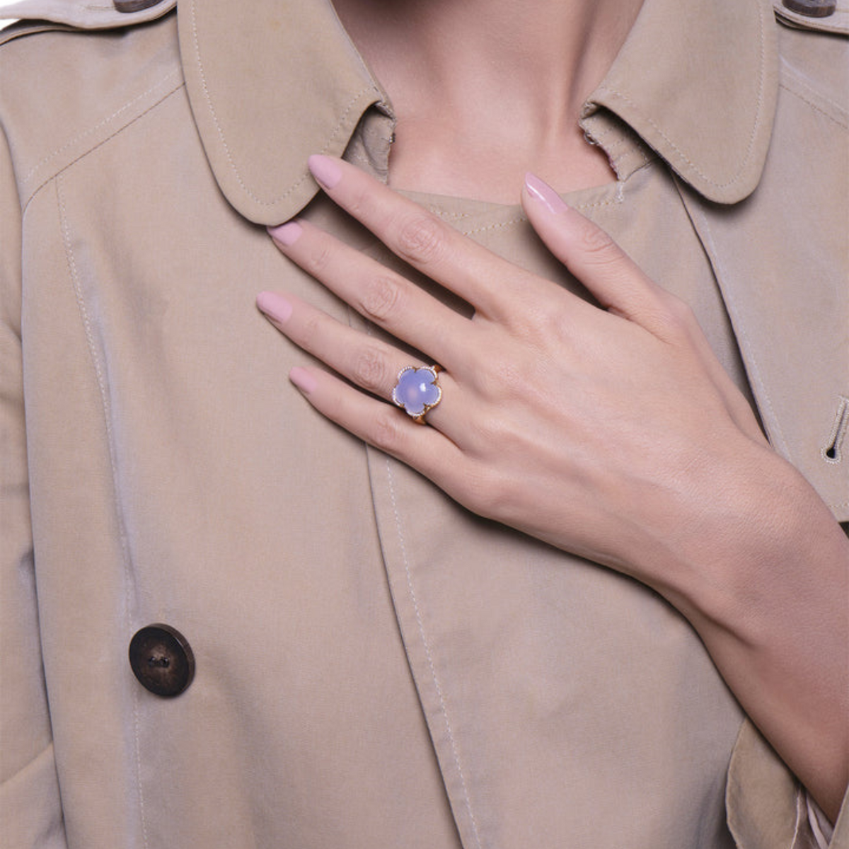Pasquale Bruni Jewelry - Bon Ton 18k Rose Gold Blue Chalcedony & Diamond Flower Ring | Manfredi Jewels