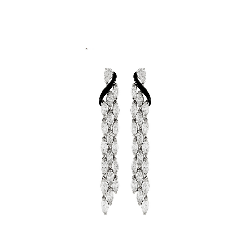 Dolce 18K White Gold Diamond & Black Ceramic Dangling Earrings