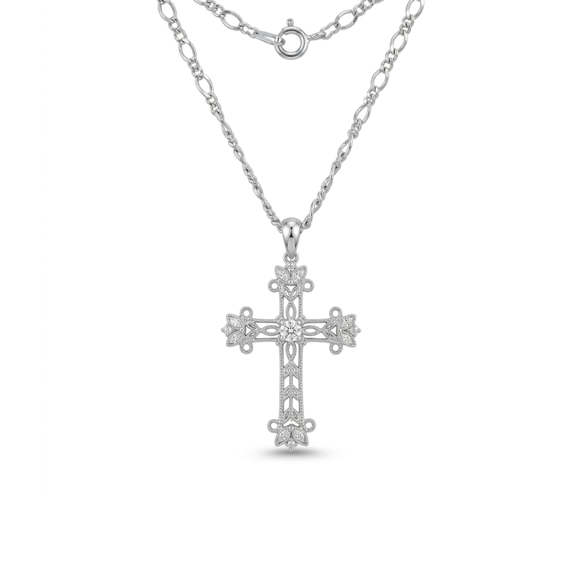Estate Jewelry Jewelry - Estate 14K White Gold & Diamond Filigree Cross Necklace | Manfredi Jewels