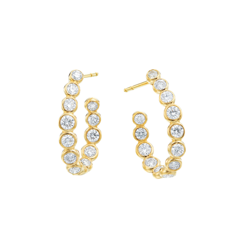 18K Yellow Gold Diamond Moonlight Hoop Earrings