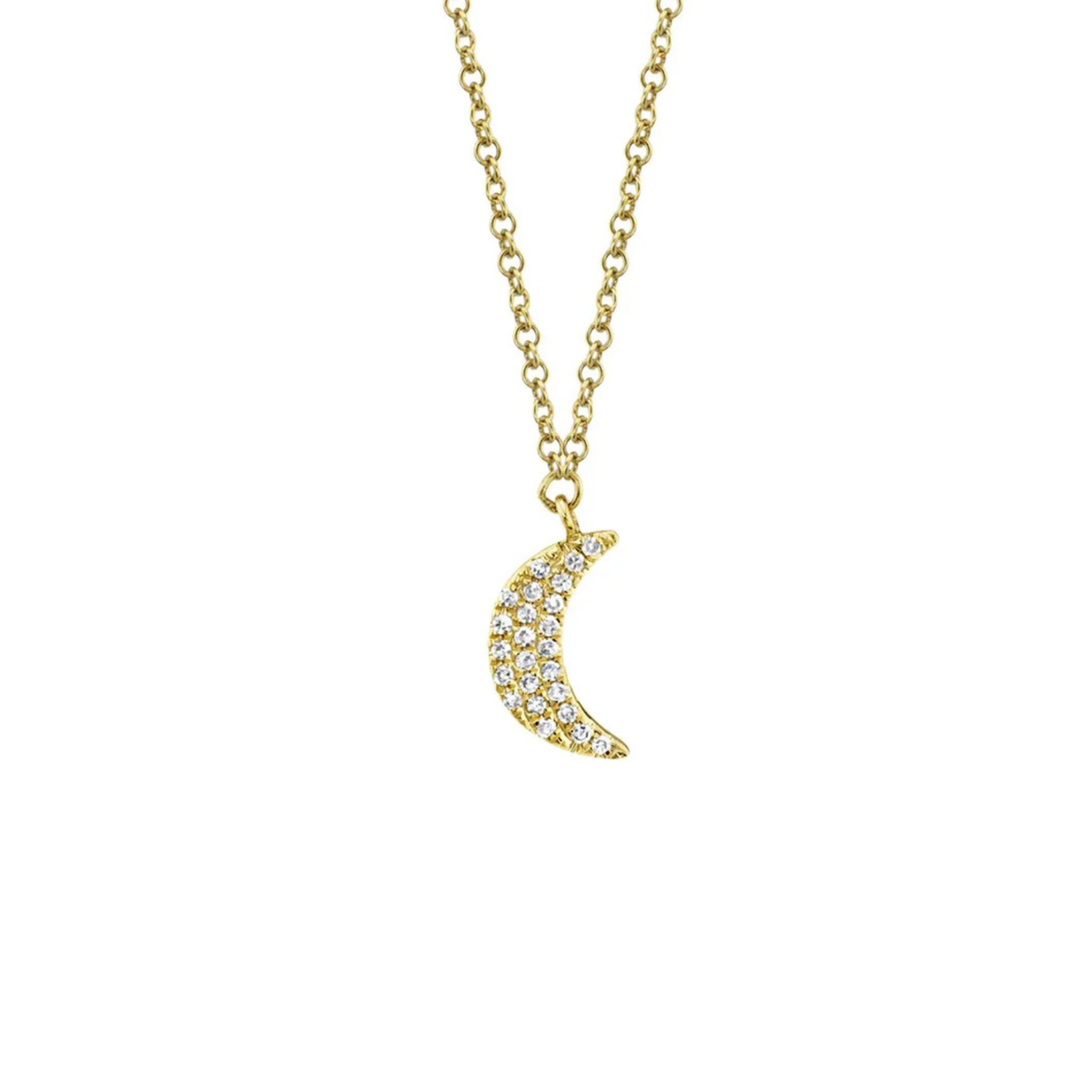 14K Yellow Gold Diamond Crescent Moon Necklace