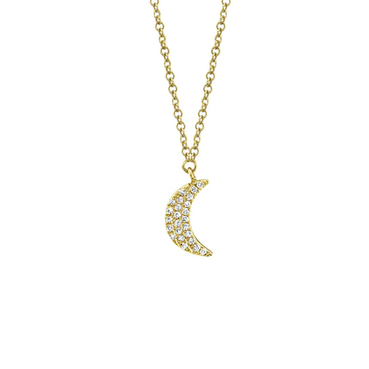 14K Yellow Gold Diamond Crescent Moon Necklace
