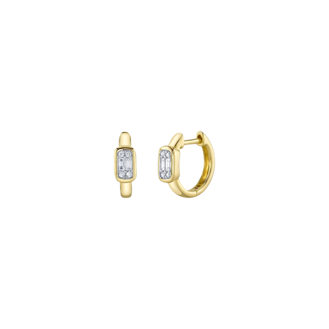 14K Yellow Gold Baguette Huggie Earrings