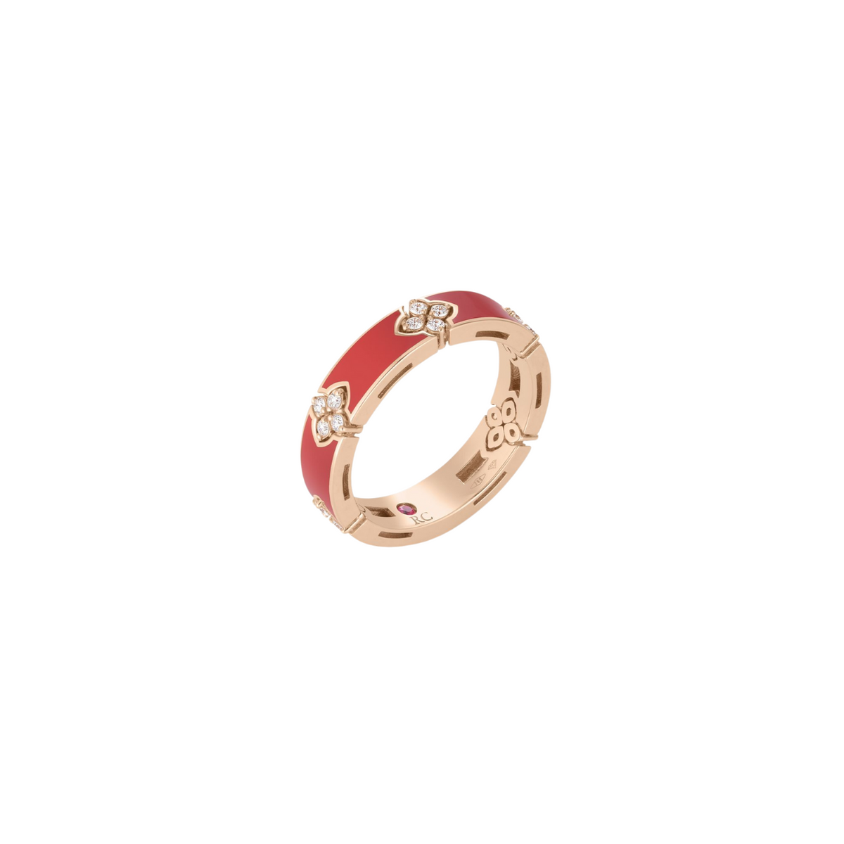 Roberto Coin Jewelry - 18K Rose Gold Red Enamel & Diamond Love In Verona Ring | Manfredi Jewels