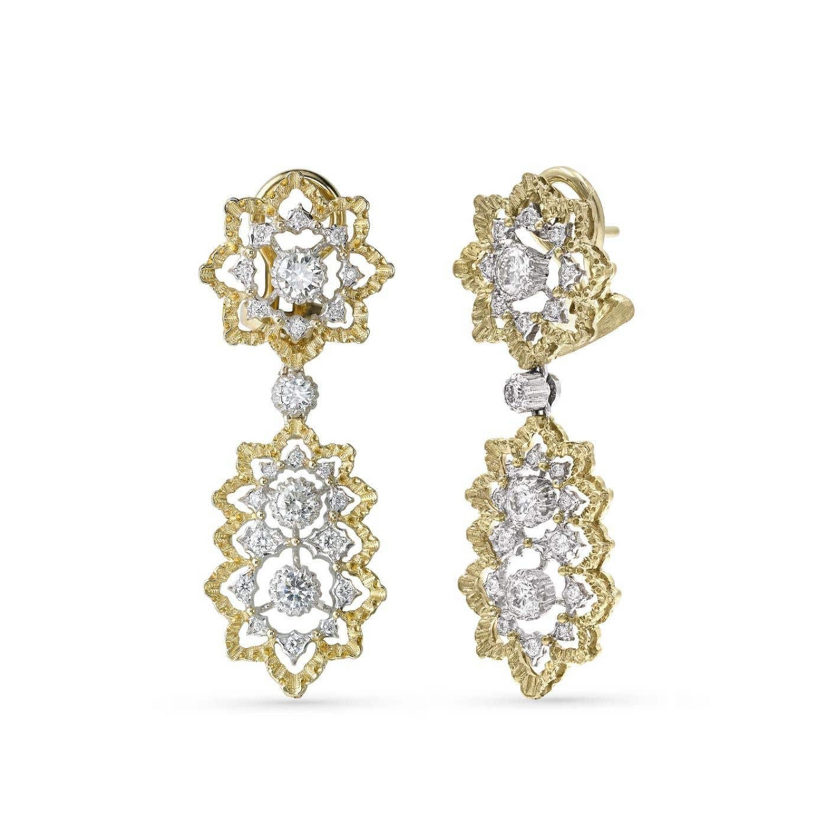 Buccellati Jewelry - Rombi 18K Yellow & White Gold Pendant Diamond Earrings | Manfredi Jewels