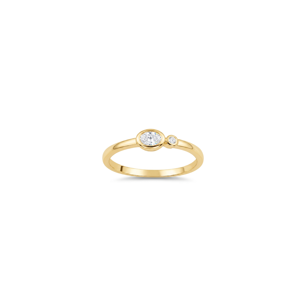 14K Yellow Gold Bezel Set Oval & Round Diamond Ring (0.16ctw)