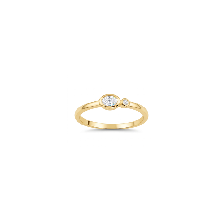 14K Yellow Gold Bezel Set Oval & Round Diamond Ring (0.16ctw)