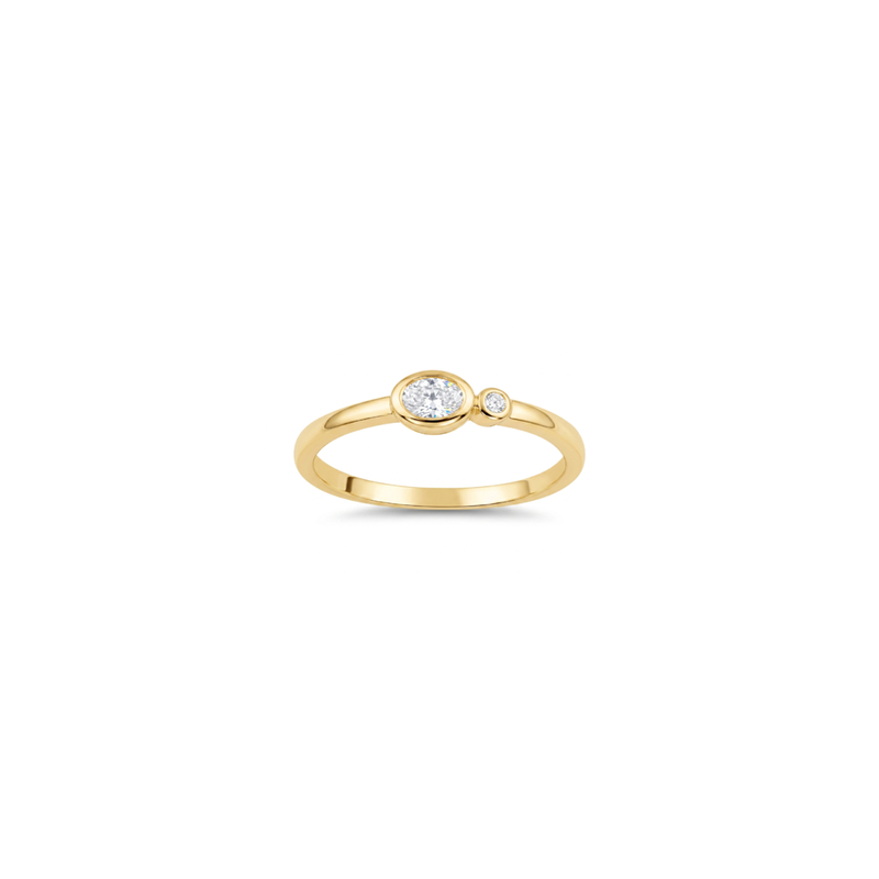 14K Yellow Gold Bezel Set Oval & Round Diamond Ring (0.16ctw)