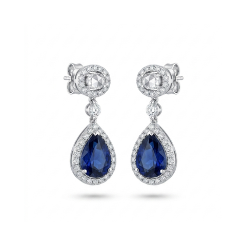 18K White Gold, Diamond & Sapphire Drop Earrings
