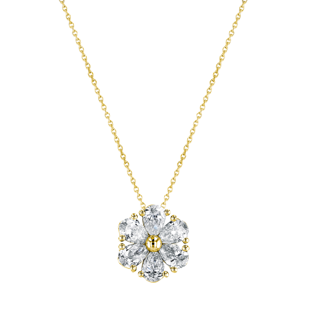 Manfredi Jewels Diamond - 18K Yellow Gold Pear Shape Diamond Flower Pendant – 1.12 CTW | Manfredi Jewels