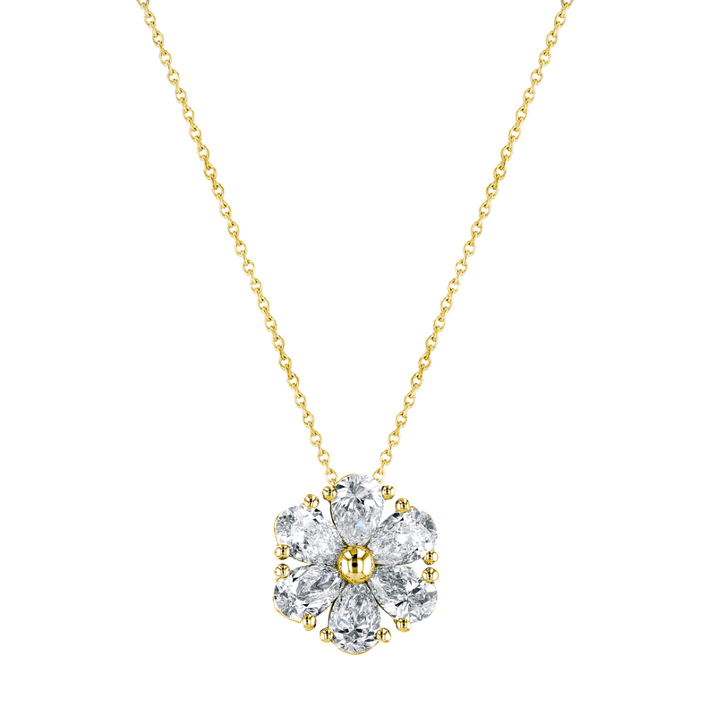 18K Yellow Gold Pear Shape Diamond Flower Pendant – 1.12 CTW