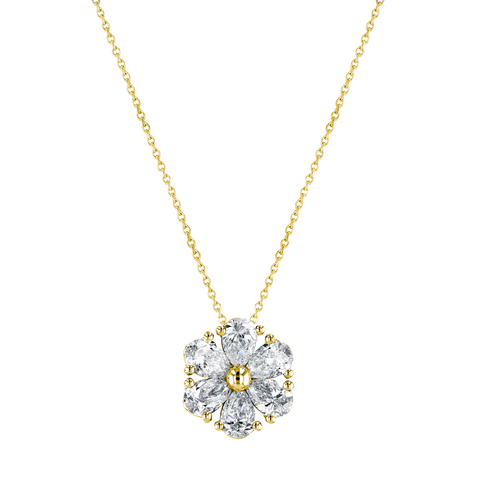 18K Yellow Gold Pear Shape Diamond Flower Pendant – 1.12 CTW