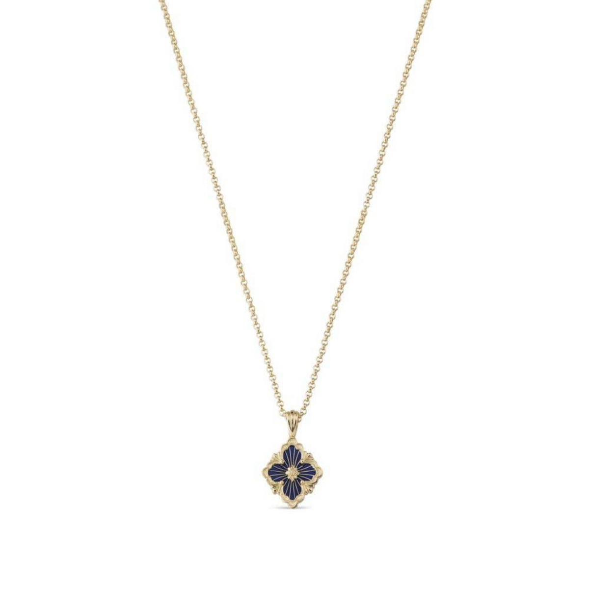 Buccellati Jewelry - Opera 18K Yellow Gold Tulle Blue Enamel Pendant Necklace | Manfredi Jewels