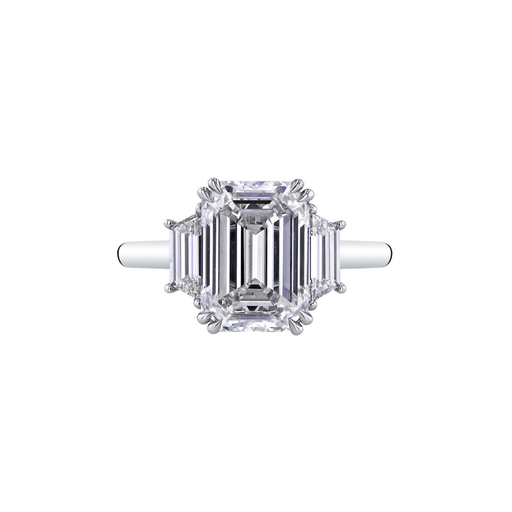 Manfredi Jewels Engagement - Platinum Three-Stone Emerald Cut Diamond Ring | Manfredi Jewels