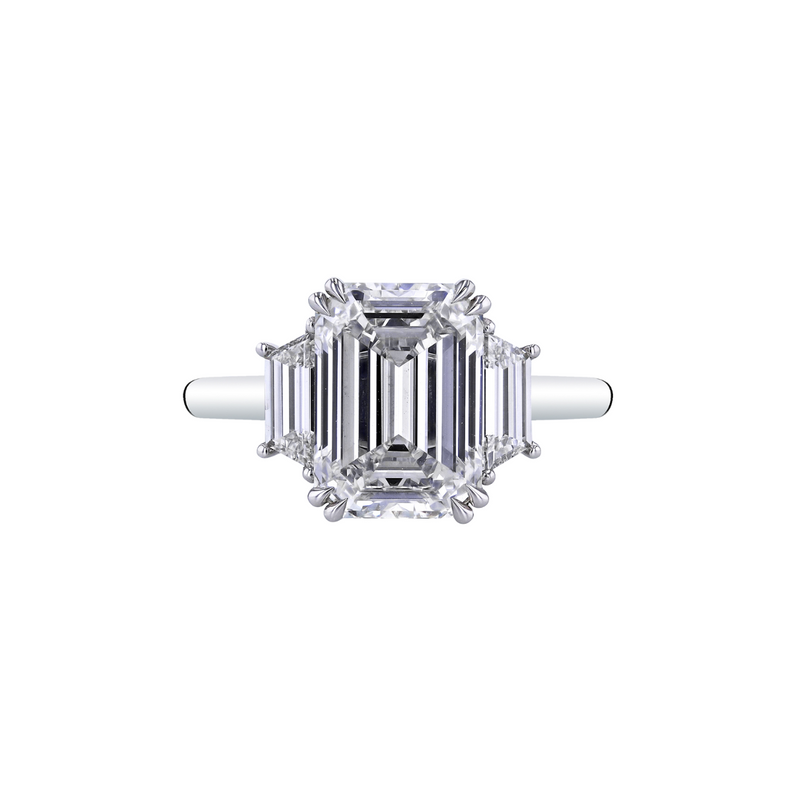 Manfredi Jewels Engagement - Platinum Three-Stone Emerald Cut Diamond Ring | Manfredi Jewels