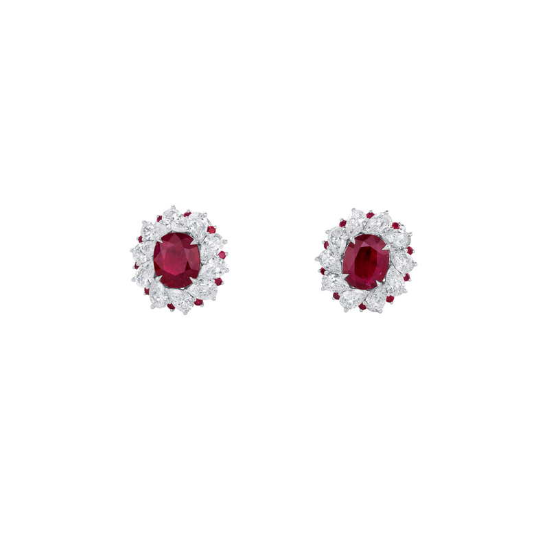 Manfredi Jewels Jewelry - 18K White Gold Ruby & Diamond Halo Earrings | Manfredi Jewels