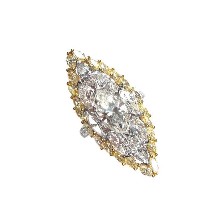 Etho Maria Jewelry - Marquise 18K White Gold Yellow & White Diamond Set Ring | Manfredi Jewels