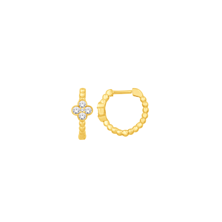14K Yellow Gold Diamond Clover Huggies