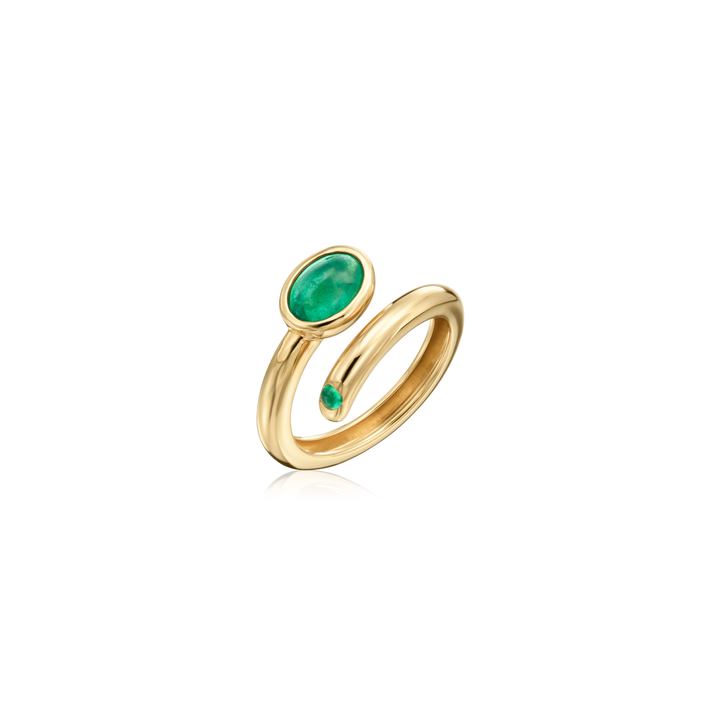 18K Yellow Gold Emerald Cabochon Bypass Ring