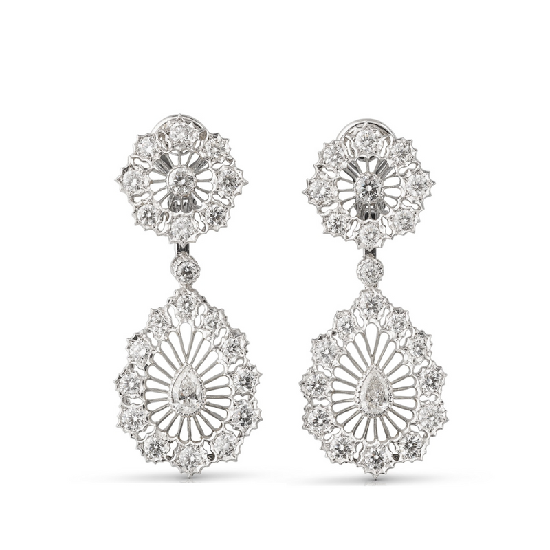 Tulle 18K White Gold Drop Down Diamond Earrings