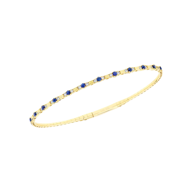 14K Yellow Gold, Diamond, & Sapphire Flexible Bangle