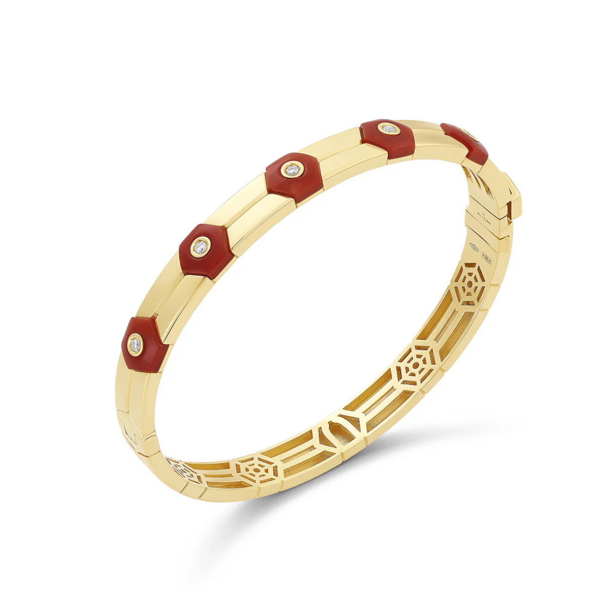 Miseno Jewelry - Baia Sommersa 18K Yellow Gold Red Coral & Diamond Bangle Bracelet | Manfredi Jewels