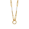 Fancy 18K Yellow Gold Mixed Oval Link and Pearl Chain Necklace