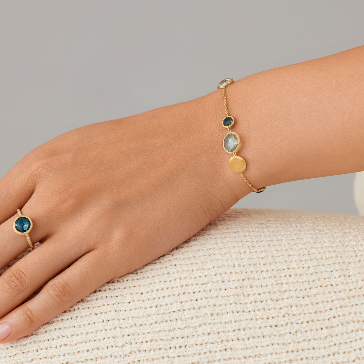 Marco Bicego Jewelry - Jaipur Color 18K Yellow Gold and Mixed Blue Topaz Bracelet | Manfredi Jewels