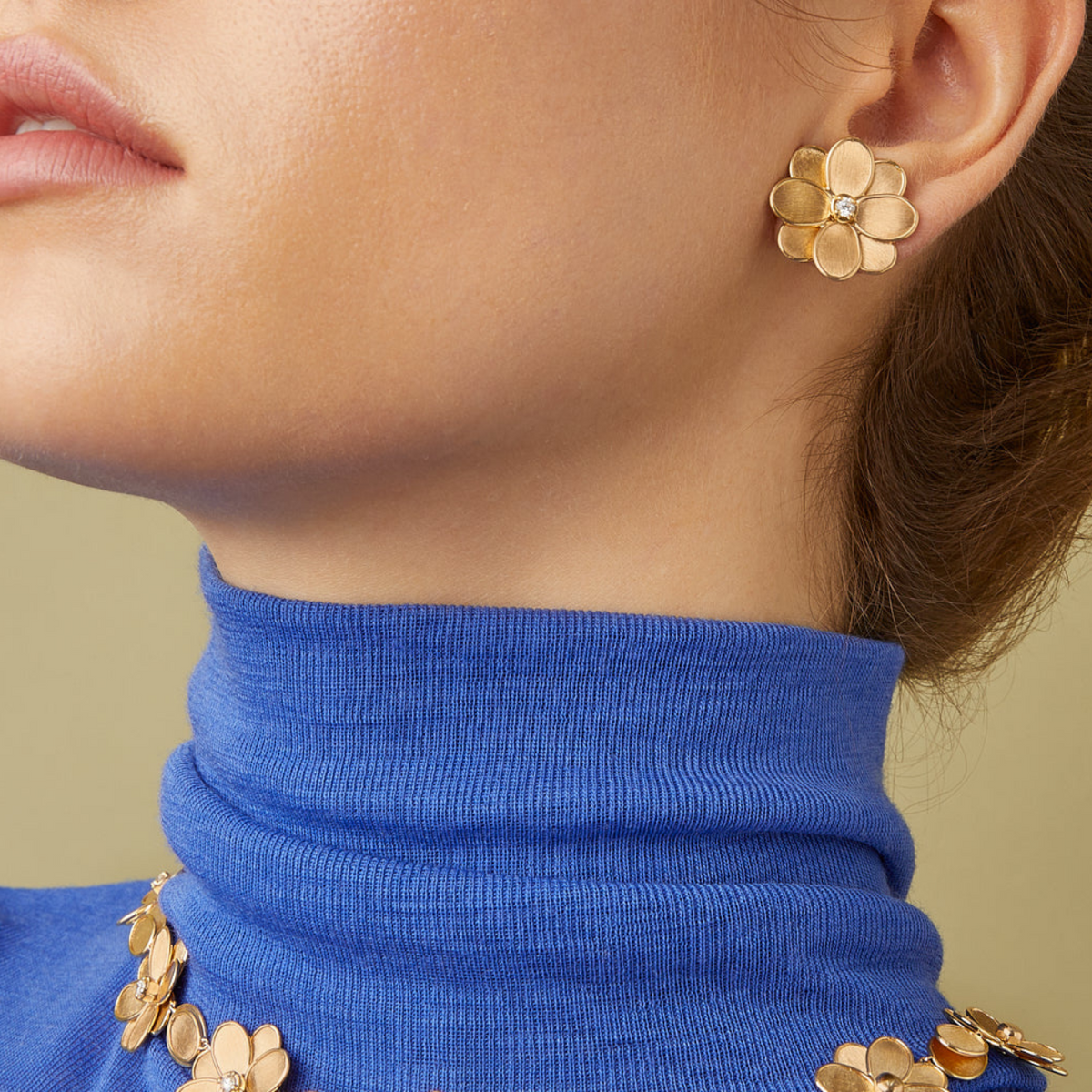 Marco Bicego Jewelry - Petali 18K Yellow Gold Diamond Flower Stud Earrings | Manfredi Jewels