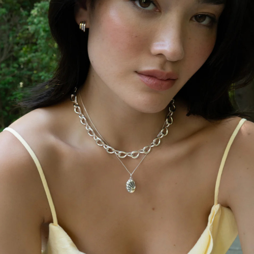 The "Neptune" Shell Two-Tone Locket Necklace
