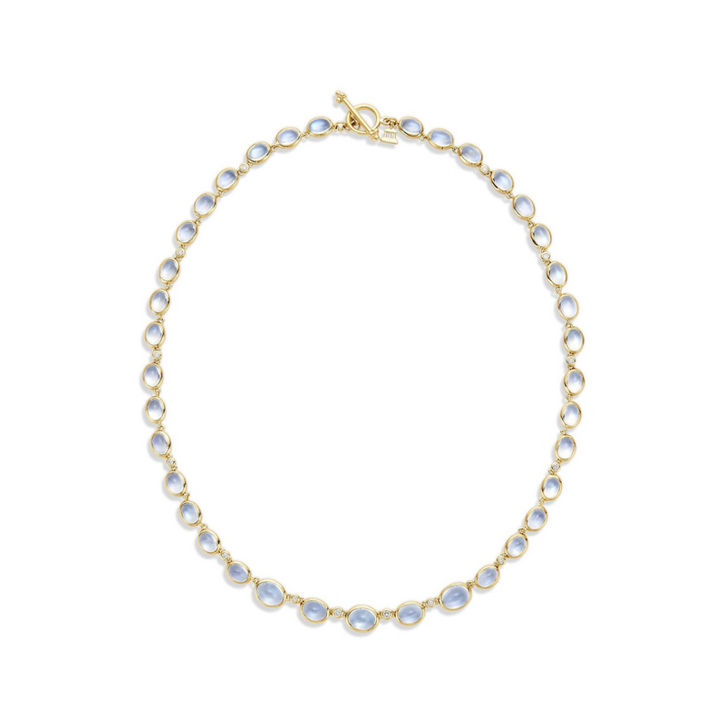 Eternity 18K Yellow Gold Blue Moonstone & Diamond Necklace