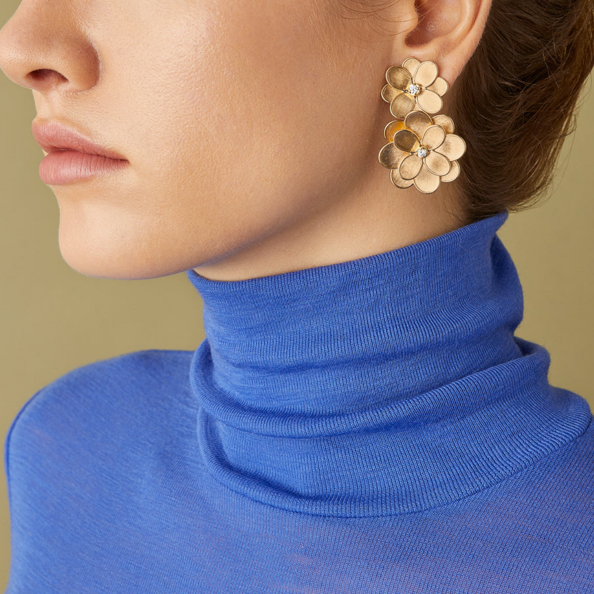 Marco Bicego Jewelry - Petali 18K Yellow Gold Double Flower Drop Diamond Earrings | Manfredi Jewels