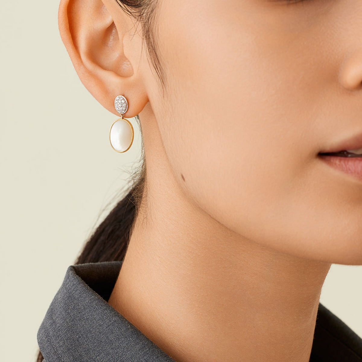 Marco Bicego Jewelry - Siviglia 18K Yellow Gold Mother of Pearl & Diamond Pavé Two Drop Earrings | Manfredi Jewels