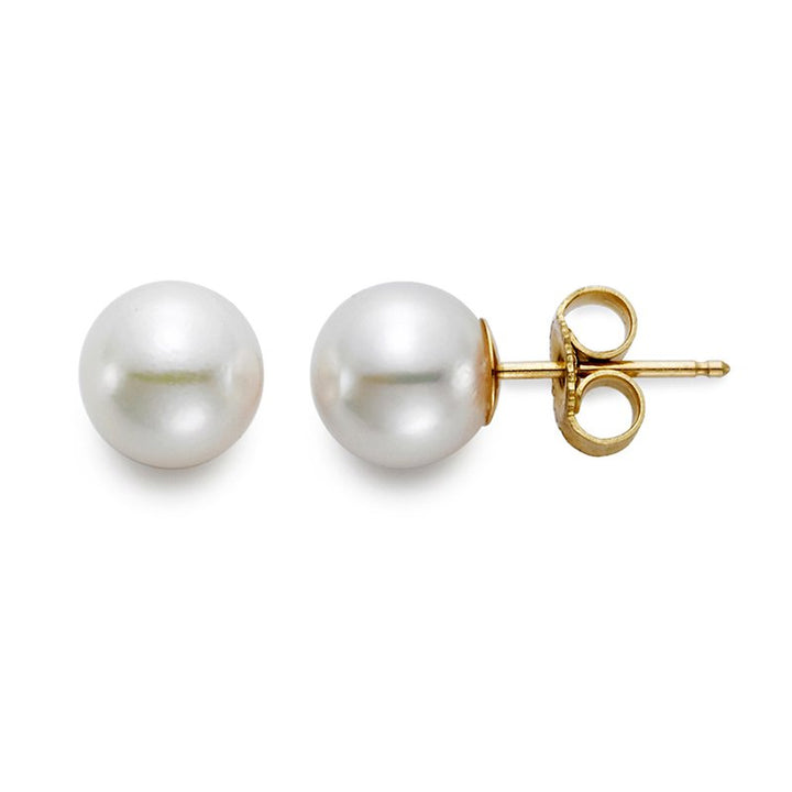 Mastoloni Jewelry - Akoya Pearl 18K Yellow Gold Stud 8mm White A Stud Earrings | Manfredi Jewels