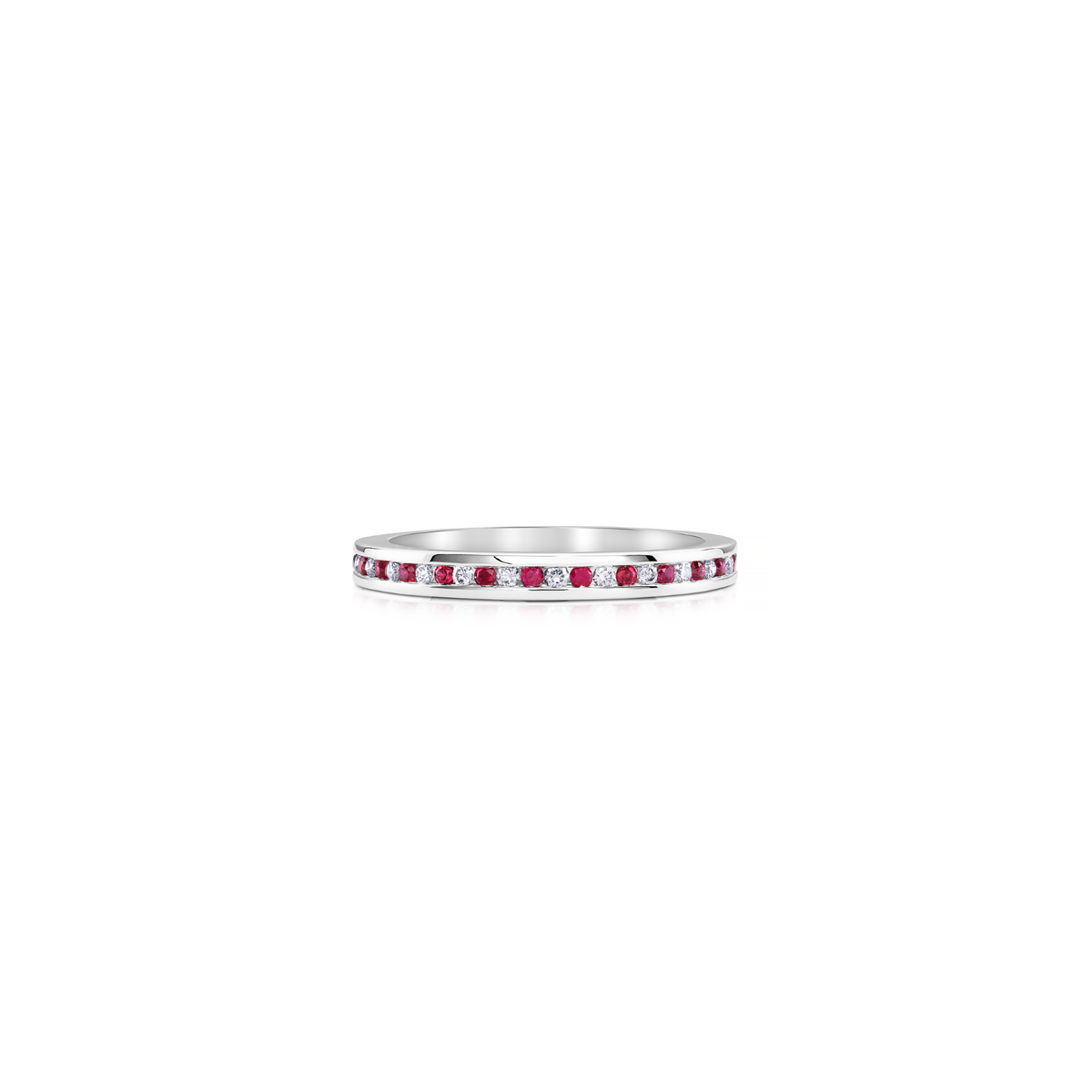 18K White Gold Diamond & Ruby Alternating Channel Set 2.25mm Band