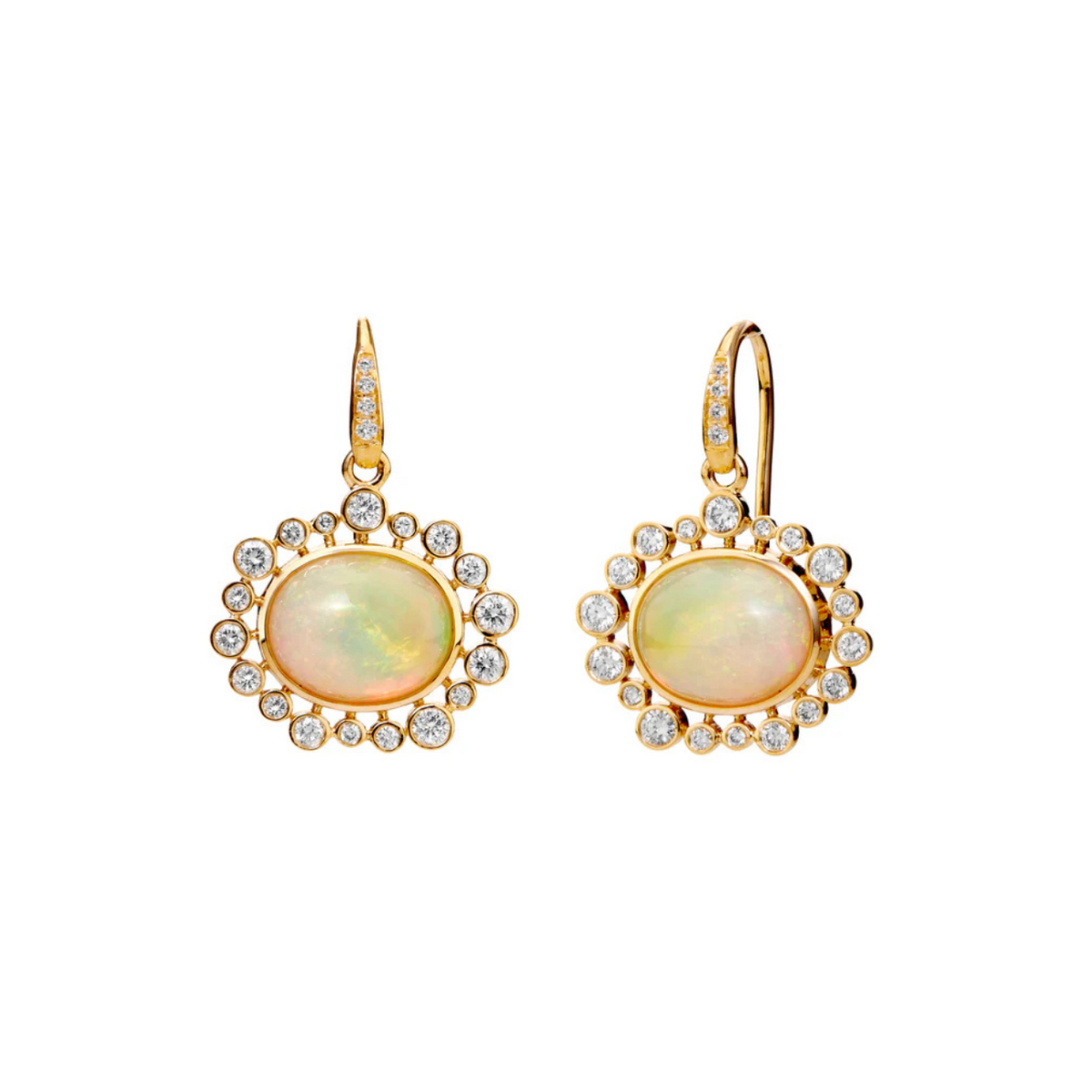 Syna Jewelry - 18K Yellow Gold Ethiopian Opal & Diamond Cluster Earrings | Manfredi Jewels