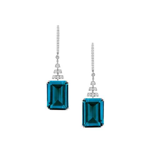 London Blue 18K White Gold Blue Topaz Diamond Halo Drop Earrings