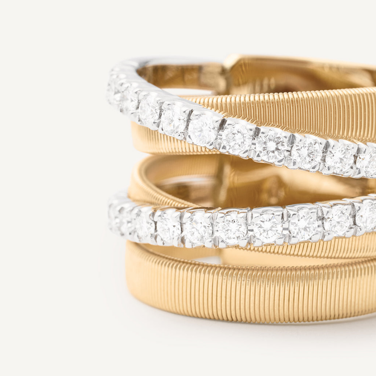 Marco Bicego Jewelry - Masai 18K Yellow & White Gold Five Row Crossover Diamond Ring | Manfredi Jewels