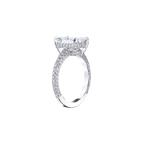 Platinum Radiant Cut Diamond Engagement Ring with Micropavé Shank