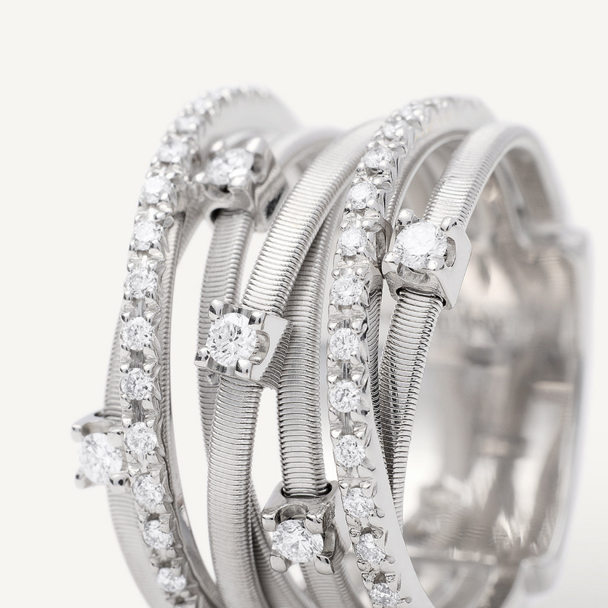 Marco Bicego Jewelry - Goa 18K White Gold Seven Strand Diamond Pavé Ring | Manfredi Jewels