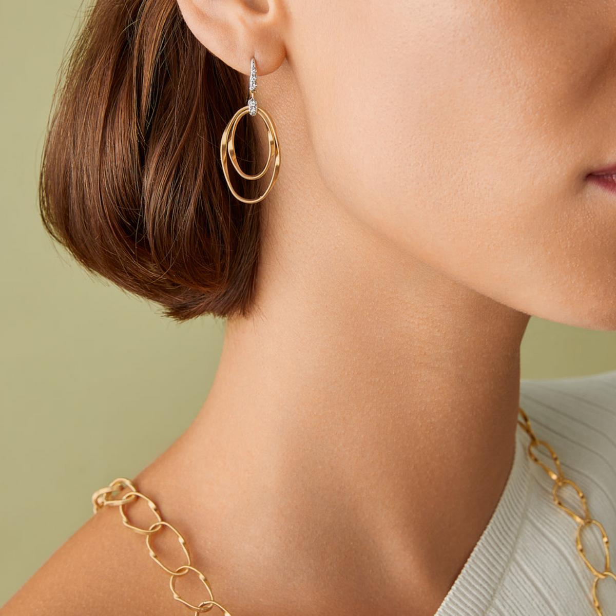 Marco Bicego Jewelry - Marrakech Onde 18K Yellow Gold Double Concentric Hook Diamond Earring | Manfredi Jewels