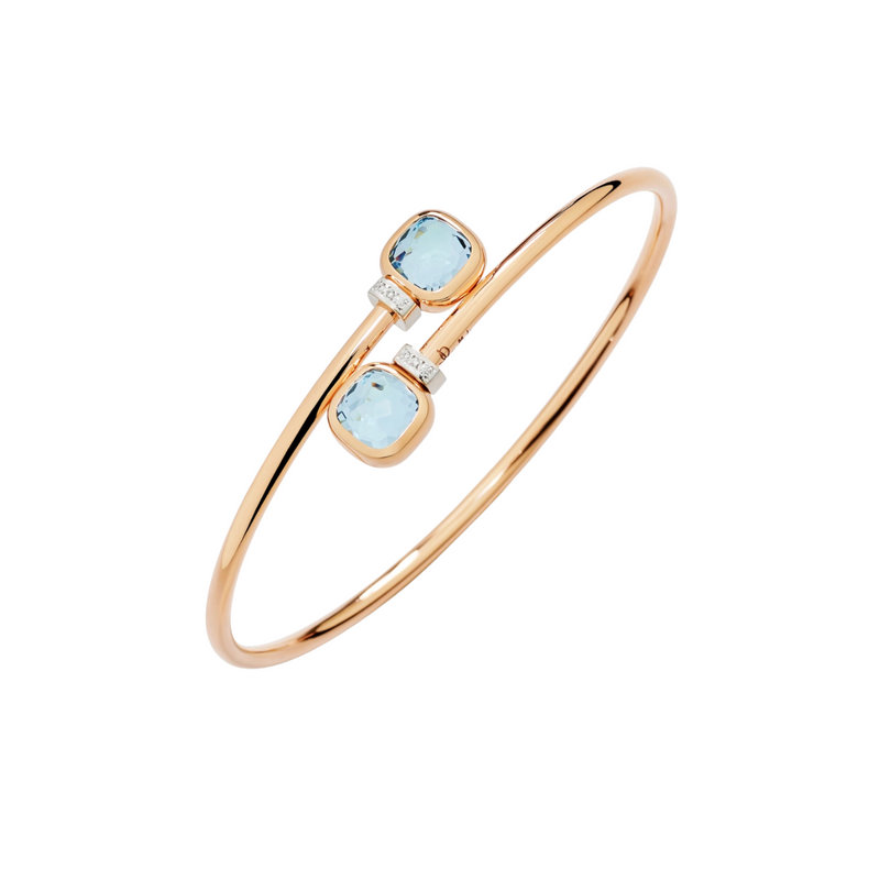Pomellato Jewelry - Nudo 18K Rose Gold Diamond & Sky Blue Topaz Mini Bangle | Manfredi Jewels