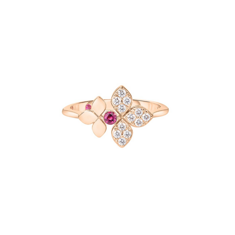18K Yellow Gold, Diamond, & Rubellite Tiny Princess Ring