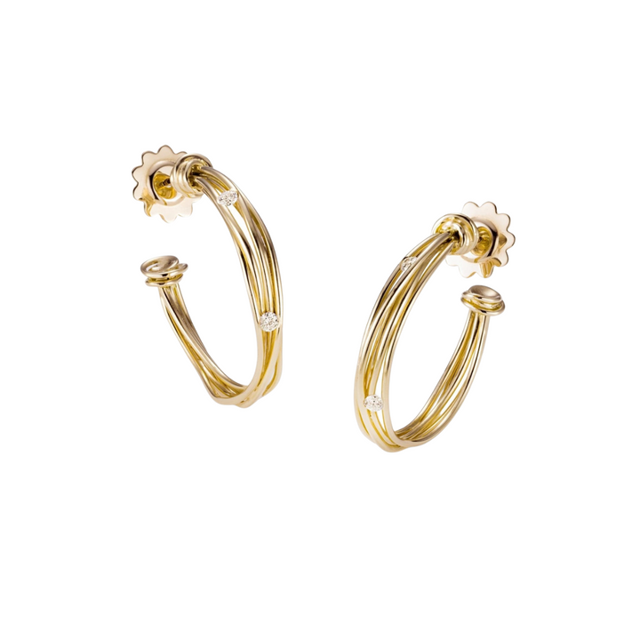 Mattioli Jewelry - Tibet 18K Yellow Gold Woven Diamond Tension Hoop Earrings | Manfredi Jewels