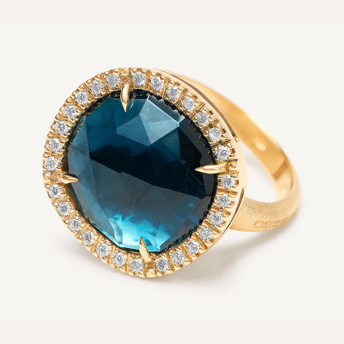 Marco Bicego Jewelry - Jaipur Color 18K Yellow Gold London Blue Topaz & Diamond Medium Ring | Manfredi Jewels